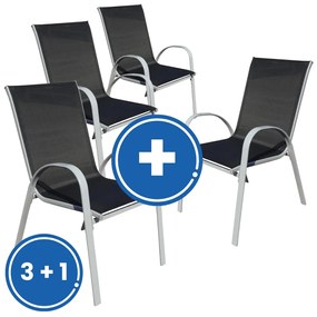 Záhradná stolička Romero 3 + 1 ZADARMO, čierna / sivá