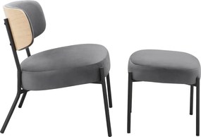 Sivé zamatové kreslo s podnožkou Jerry – Støraa