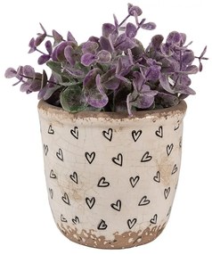 Béžový keramický obal na kvetináč so srdiečkami Hearti XS - Ø 11*11 cm