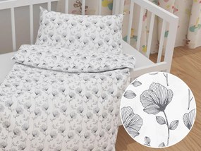 Biante Detské bavlnené posteľné obliečky do postieľky Sandra SA-264 Tmavo sivé poľné kvety Do postieľky 90x130 a 40x60 cm