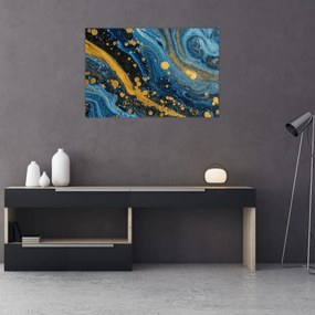 Obraz - Modrá abstrakcia so zlatom (90x60 cm)