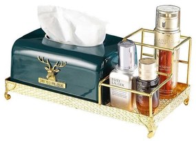 Kombinovaný stojan na vreckovky kov+keramika zelený