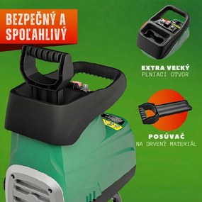 Záhradný štiepkovač/drvič DIOX+2x 60l vrece, 3100W čierna/zelená Gardebruk