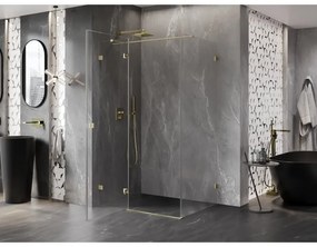 Mexen Lunar T, výklopný ľavý sprchový kút 125 x 100 cm, 8mm číre sklo, zlatý matný profil, 834T-125-100-55-00-L