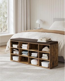 Lavička na topánky, botník s čalúneným sedadlom, 12 priehradiek, rustikálna hnedá farba