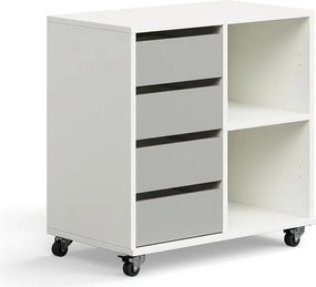 Študentská skrinka CASPER, 4 zásuvky, 2 priehradky, biela, šedá