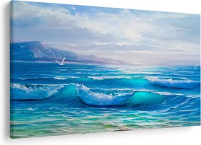 Obraz - Olejomaľba mora s čajkami (90x60 cm)