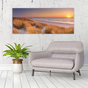 Obraz - Pláž pri západe slnka (120x50 cm)
