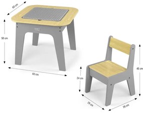 Detský stôl Olaf Blocks tmavosivý s dvoma stoličkami
