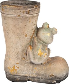 Dekoratívny kvetináč vysoká topánka s kvetinou a žabkou - 26*15*30 cm