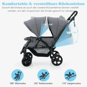 Súrodenecký kočík skladací súrodenecký kočík twin kočík twin bugg šedá