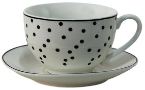 Porcelánová šálka s tanierikom s čiernymi bodkami Black Dot - 238 ml