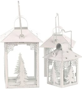 Súprava kovových lampášov Stromčeky 3 ks, biela