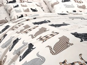 Obliečky z Renforcé bavlny PATTERNED CATS béžové Rozmer obliečky: 2 ks 70 x 90 cm | 200 x 220 cm