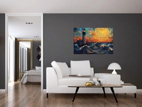 Obraz - Maják vo vlnách (90x60 cm)