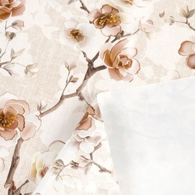 PVC obrus Hnedé kvety sakury na režnom PV-207 - metráž š. 140 cm