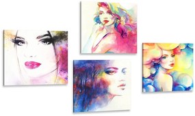 Set obrazov elegancia ženy vo farebnom prevedení - 4x 40x40