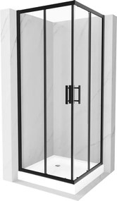 Mexen Rio, štvorcový sprchový kút 70 x 70 cm, 6mm číre sklo, čierny profil + biela sprchová vanička RIO, 860-070-070-70-00-4510