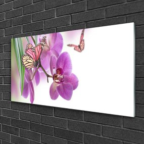 Skleneny obraz Motýle kvety príroda 140x70 cm