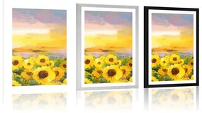 Plagát s paspartou slnečnicové pole - 40x60 silver