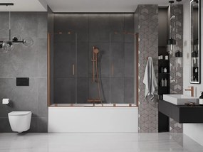 Mexen Velar Duo, vaňová zástena 2-krídlová s posuvnými dverami 190 x 150 cm, 8mm číre sklo, ružové zlato profil, 896-190-000-02-60