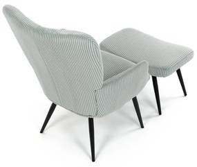 Relaxačné kreslo ušiak s taburetom ROYAL — kov, menčester, mentolová