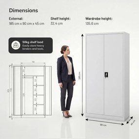 Uzamykateľná hospodárska skriňa sivá DAWID 900 x 1850 x 450 mm