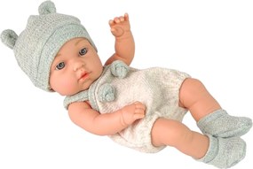 LEAN Toys Bábika bábätko v sivom oblečení, čiapka a slintáčik 18 cm