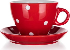 Šálka s tanierikom Dots 290 ml, červená bodkovaná
