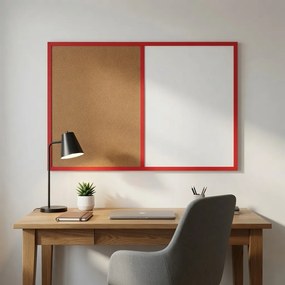Toptabule.sk  Kombinovaná tabuľa biela v červenom drevenom ráme COLOR 120x90 cm