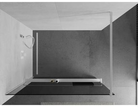 Mexen Kioto+, sprchová zástena Walk-In s poličkou a vešiakom 90 x 200 cm, 8mm šedé sklo, biely profil, 800-090-121-20-40