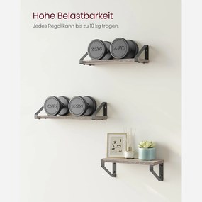 Nástenná polica, sada 3 kusov, šedo-čierna