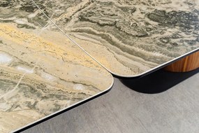 Jedálenský stôl ELEMENTS 180-260 cm rozkladací orechový rám s keramickou doskou, taupe béžový mramorový vzhľad