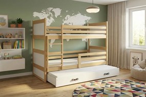 Poschodová posteľ s prístelkou RICO 3 200x90 Borovica - Biela