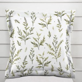 Biante Bavlnená obliečka na vankúš s lemom Sandra SA-718 Zelené vňate byliniek na bielom 35 x 45 cm