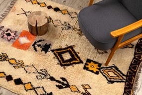 Ručne tkaný vlnený koberec BERBER BJ1005 Boujaad berber Boho, béžový / žltý
