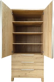 Dubová drevená šatníková skriňa s 3 zásuvkami, 90x60x200 cm S policami