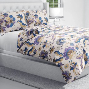Biante Bavlnené posteľné obliečky Sandra SA-539 Modro-fialové orientálne kvety na svetlo béžovom Jednolôžko 140x200 a 70x90 cm