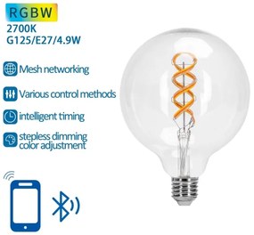 LED RGBW Žiarovka FILAMENT G125 E27/4,9W/230V 2700K - Aigostar