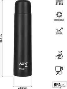 NC3804 ČIERNA TERMOSKA 1000 ML NILS CAMP