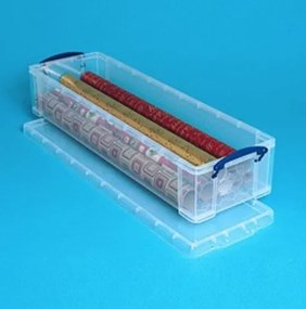 Robustný plastový box na baliace papiere a iné potreby, transparentný, 80x26x16 cm Manutan