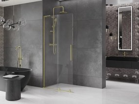 Mexen Velar L, posuvná sprchová zástena Walk-in 100 x 200 cm, 8mm číre sklo, zlatá matná, 871-100-003-03-55