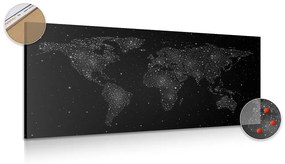 Obraz na korku mapa sveta s nočnou oblohou v čiernobielom prevedení