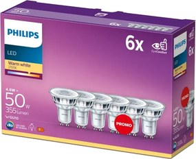 Philips 8718696586013 LED žiarovka celosklenená GU10 4,6W/50W 355lm 2700K 36D 6-set
