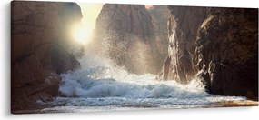 Obraz - Skaly a vlny oceánu (120x50 cm)