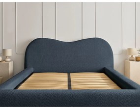 Tmavomodrá čalúnená dvojlôžková posteľ s úložným priestorom s roštom 180x200 cm Orlane – Bobochic Paris