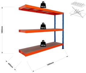 Trestles Prístavok k regálu 1800x1800x600, 3 police Farba: žltá a čierna