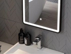 Mexen Coro podsvietené kúpeľňové zrkadlo 45 x 120 cm, LED 6000K, proti zahmlievaniu, čierny rám - 9817-045-120-611-70