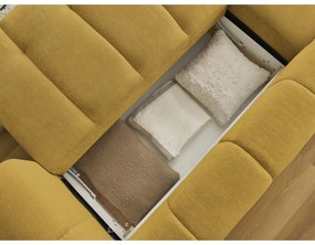 Rozkladacia/s úložným priestorom rohová pohovka v horčicovej farbe (ľavý roh/s leňoškou) Fuji – Bobochic Paris