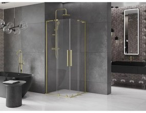 Mexen Velar L Duo, sprchový kút s posuvnými dverami 100 x 100 cm, 8mm číre sklo, zlatá matná, 871-100-100-02-03-55